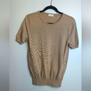 Vintage Wool Base Layer Basic Tee Short Sleeve Shirt Top Camel Colored Large